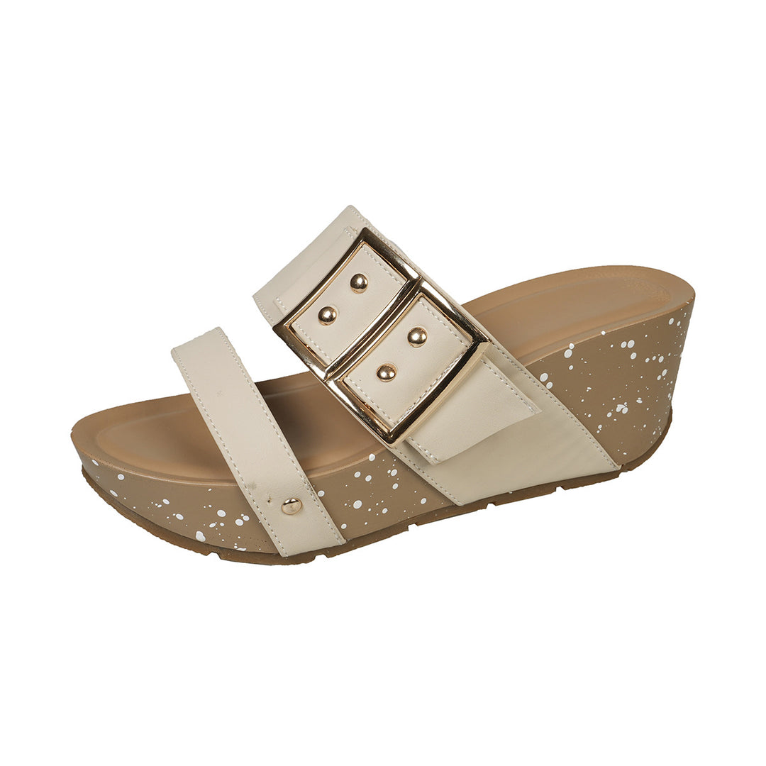 Damen Komfortable Wedge-Pantoletten mit schickem Schnallen-Design EB
