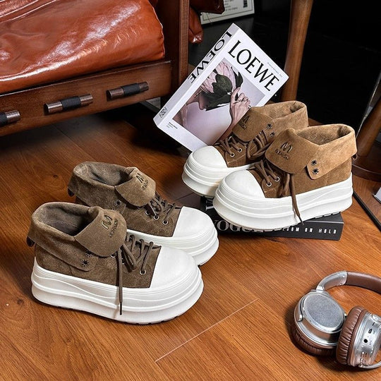 Damen Plateau-Sneaker mit modischem Falten-Design und bequemer Dämpfung EB