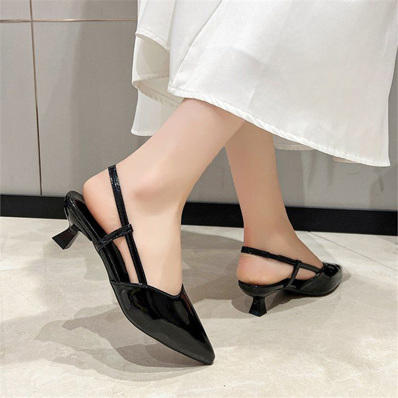 Damen Slingback Pumps mit spitzem Design und glänzender Oberfläche EB