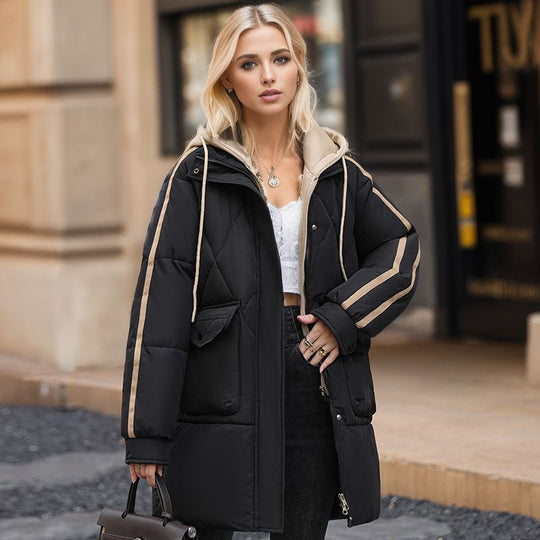 Damen gesteppte Winterjacke mit abnehmbarer Kapuze EB