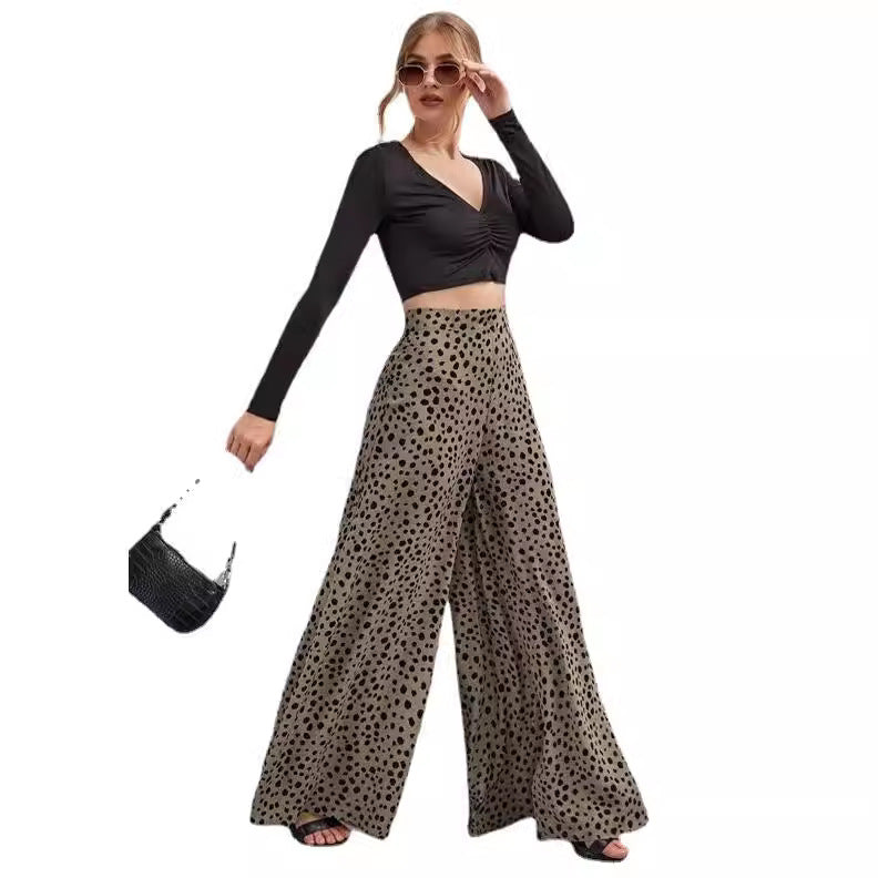 Damen Weite Palazzo-Hose mit modernem Punktmuster und hohem Bund EB