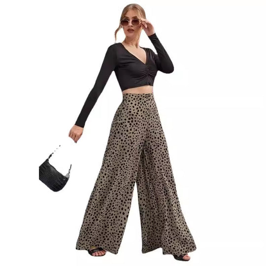 Damen Weite Palazzo-Hose mit modernem Punktmuster und hohem Bund EB
