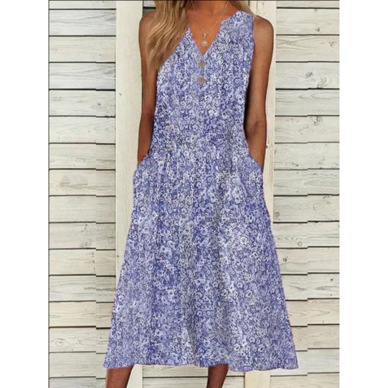 Damen Midi-Kleid mit tiefem V-Ausschnitt, Knopfdetails und praktischen Taschen EB
