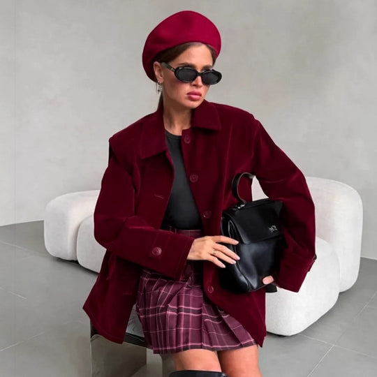Damen Veloursjacke im modernen Oversized-Stil mit praktischen Taschen EB