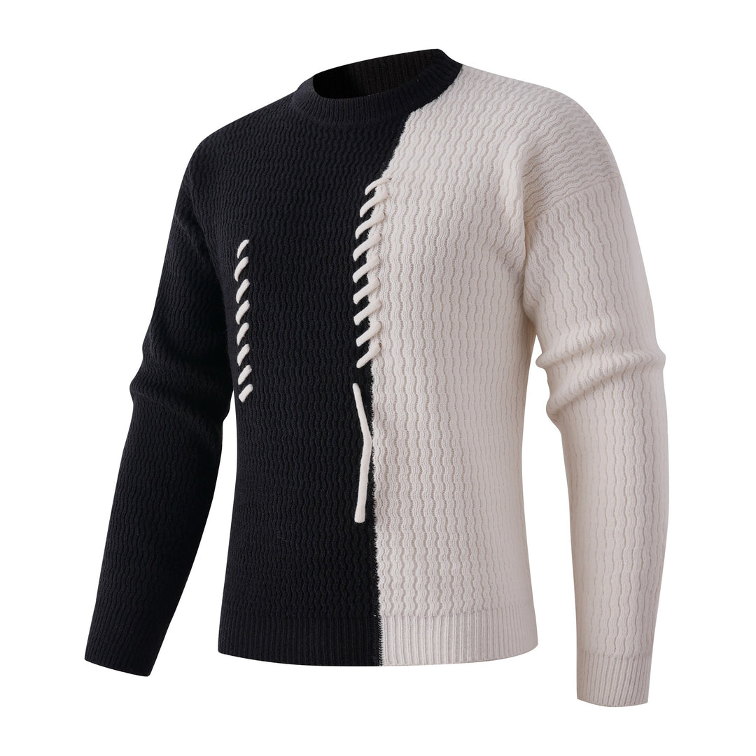 Herren Strickpullover mit modernem Zopfmuster und kontrastierenden Details EB