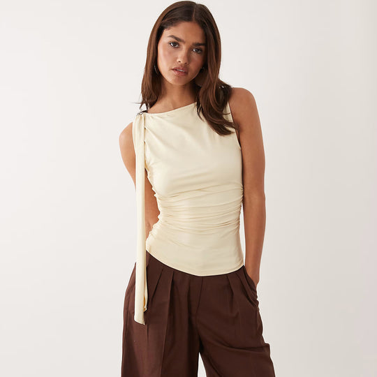 Damen elegantes Raffungskleid mit dekorativem Schulterband EB