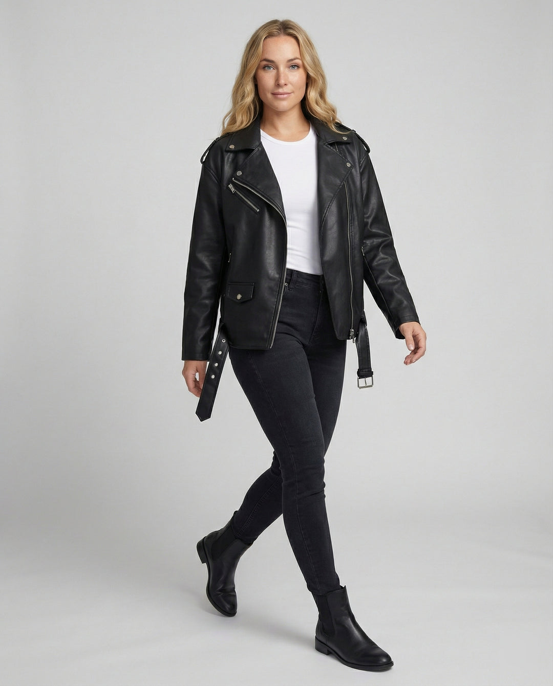 Damen Lockere Kunstleder Bikerjacke