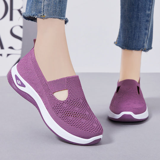 Damen nan leichter gestrickter Slipper-Sneaker mit elastischem Mittelriemen und ergonomischer Memory-Komfortsohle EB
