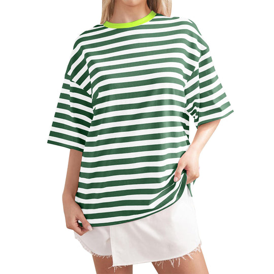 Damen Lässiges Oversized T-Shirt mit gestreiftem Muster EB