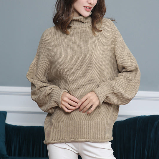 Damen Strickpullover mit hochgeschlossenem Kragen und weitem Schnitt EB
