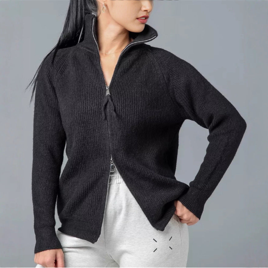 Damen Strickjacke mit hohem Kragen und Reißverschluss EB