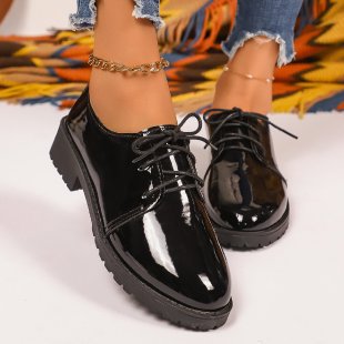 Damen Elegante Lackleder Schnürschuhe mit robustem Blockabsatz EB