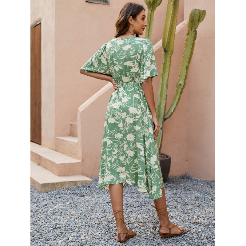 Damen Sommerliches Midikleid mit verspielten Rüschendetails und V-Ausschnitt EB