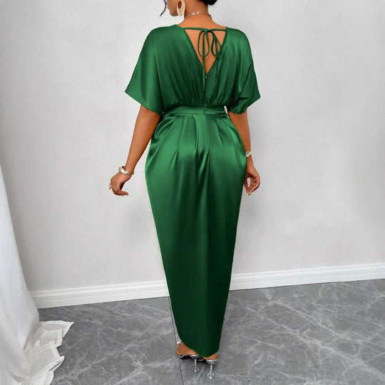 Damen Midikleid mit elegantem V-Ausschnitt und seitlichem Schlitz EB