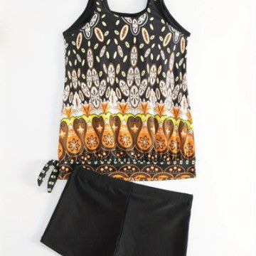 Damen Tankini-Set mit buntem Muster und bequemen Badeshorts EB