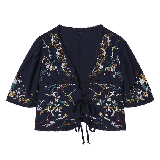 Damen kurze Bluse mit Platz für elegantes Binden EB