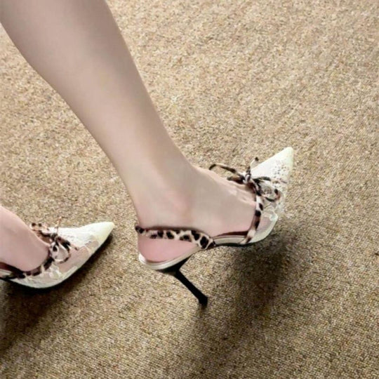 Damen elegante Slingback Pumps mit Spitze und Tiermotiven EB