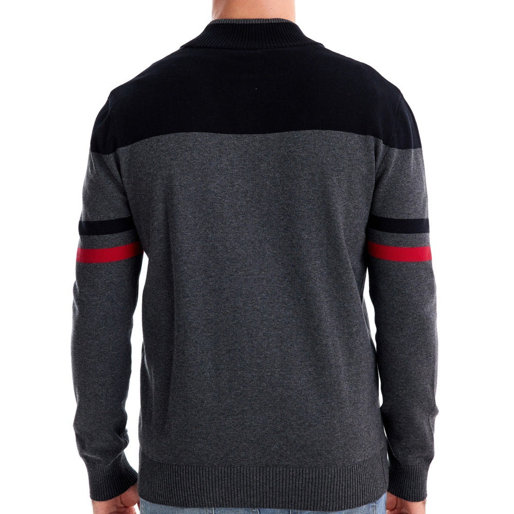 Herren sportliche Strickjacke mit hohem Kragen und Reißverschluss EB