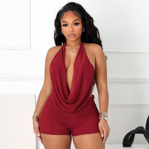 Damen eleganter Jumpsuit mit tiefem V-Ausschnitt und weichem Stoff EB
