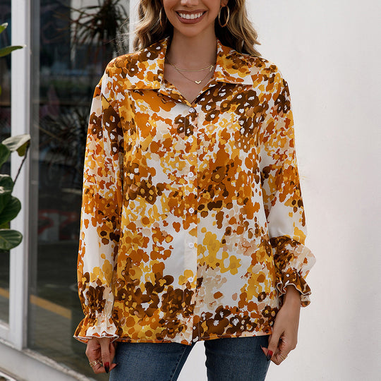 Damen elegante Bluse mit floralem Muster und weiten Ärmeln EB