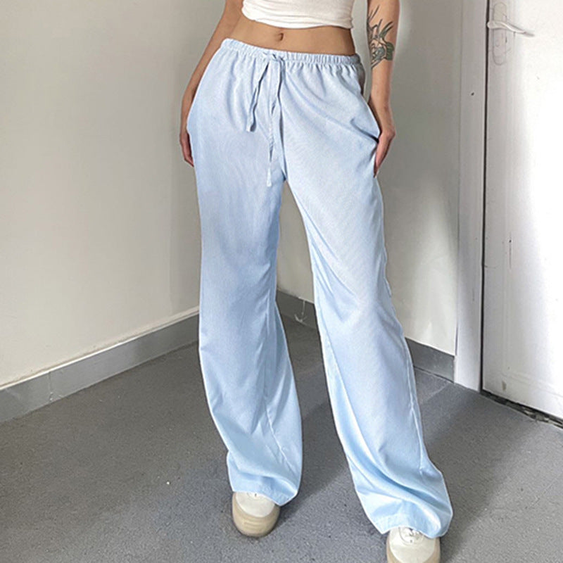 Damen entspannte Baumwoll-Hose mit leichtem Streifenmuster EB