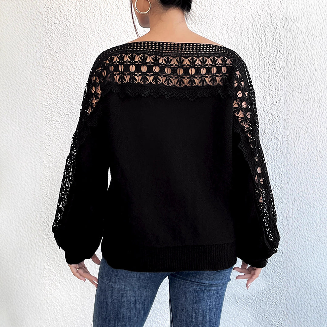 Damen Elegantes Strickoberteil mit raffinierten Spitzenärmeln EB
