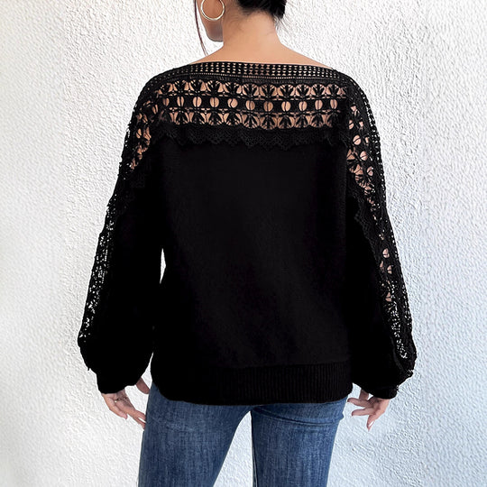 Damen Elegantes Strickoberteil mit raffinierten Spitzenärmeln EB