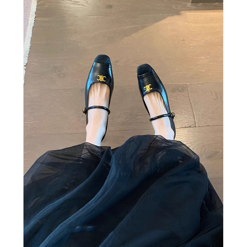 Damen elegante Ballerinas mit modischem Riemen und geschmackvollem Schmuckdetail EB