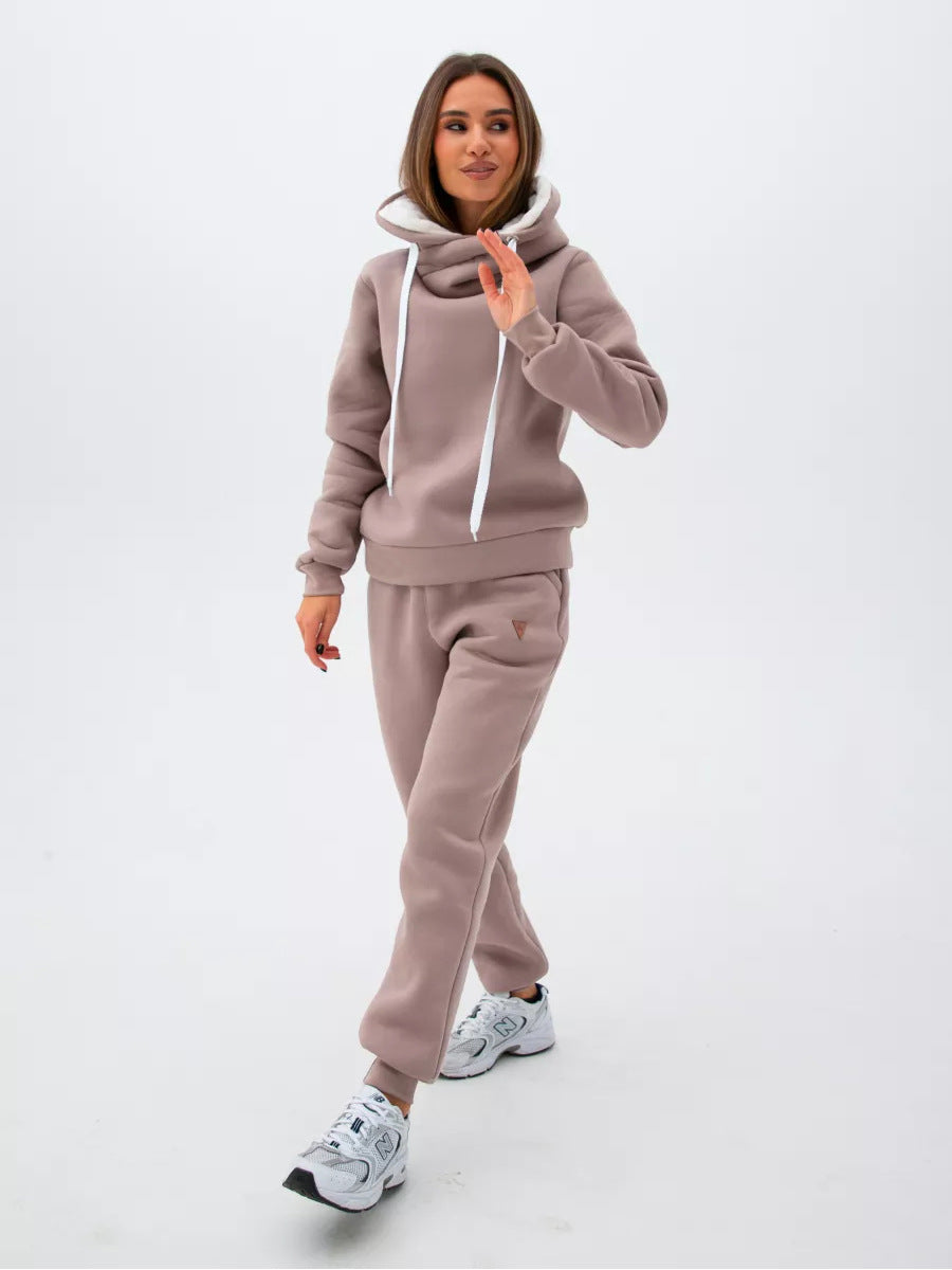 Damen Loungewear-Set mit Schalkragen-Hoodie und taillierter Jogginghose EB