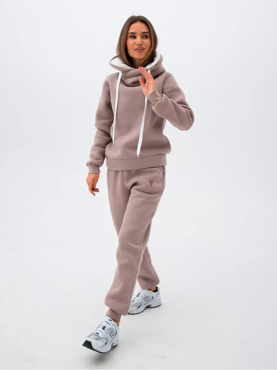 Damen Loungewear-Set mit Schalkragen-Hoodie und taillierter Jogginghose EB