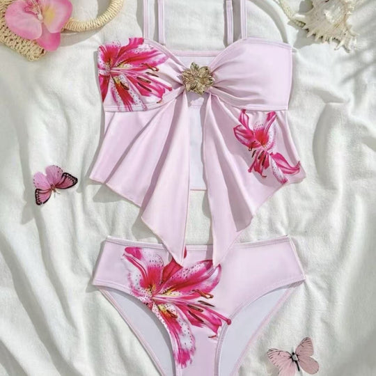 Damen Bikini-Set mit floralem Wickeldetail und eleganter Blütenapplikation EB