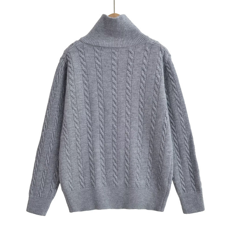 Damen Strickpullover mit kurzem Reißverschluss und Zopfmuster EB