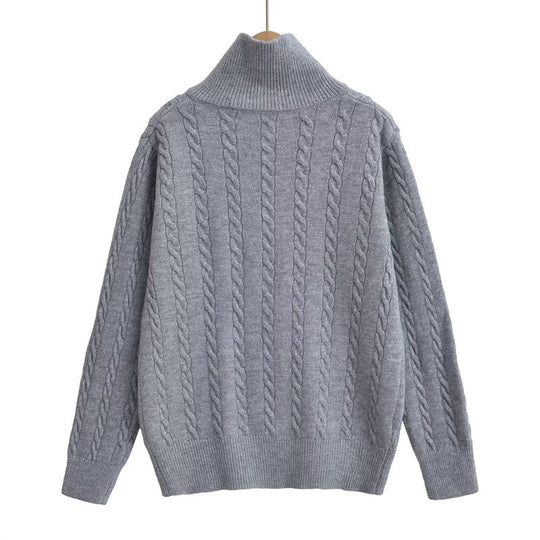 Damen Strickpullover mit kurzem Reißverschluss und Zopfmuster EB