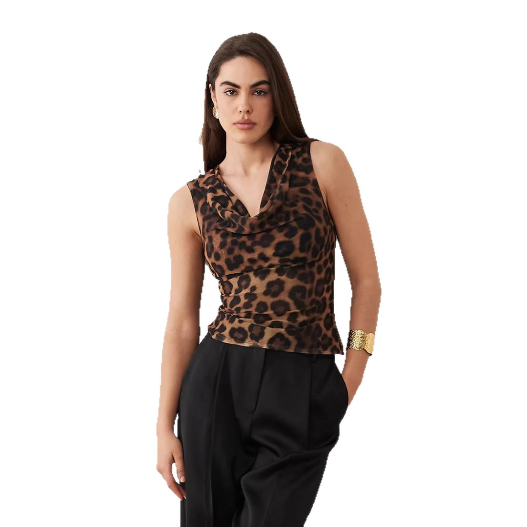 Damen Cowl-Neck Top mit Leopardenmuster und figurbetontem Schnitt EB