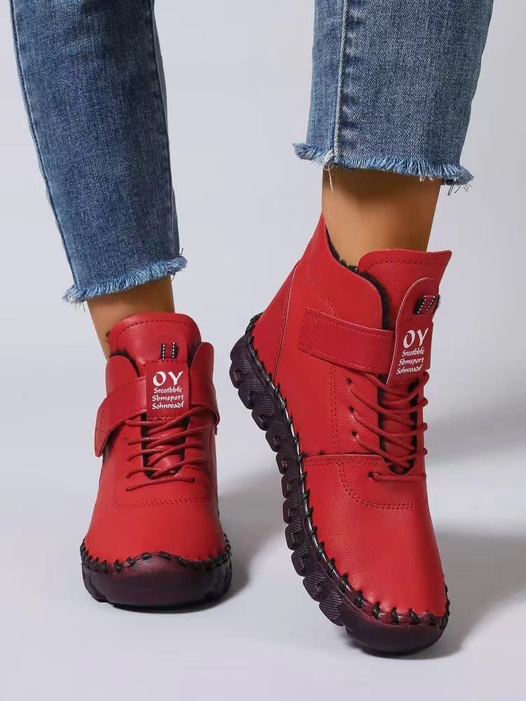 Damen nan knöchelhohe Freizeitboots mit Klettverschluss, elastischer Schnürung und markanter Profilsohle EB