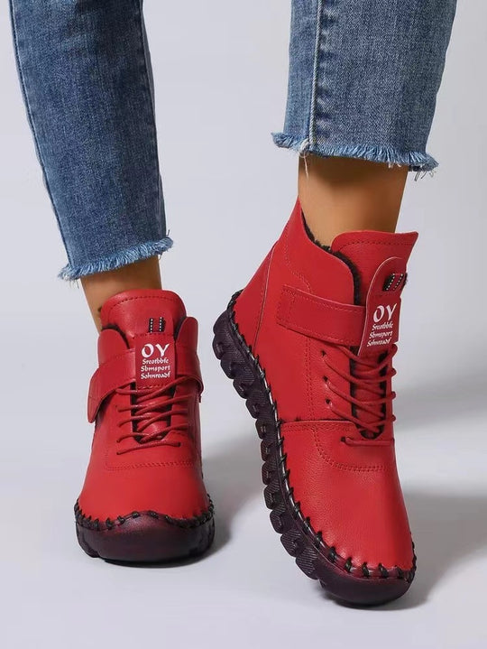 Damen nan knöchelhohe Freizeitboots mit Klettverschluss, elastischer Schnürung und markanter Profilsohle EB