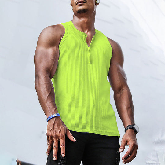 Herren Ärmelloses Sport-Tanktop mit Knopfleiste und atmungsaktivem Gewebe EB