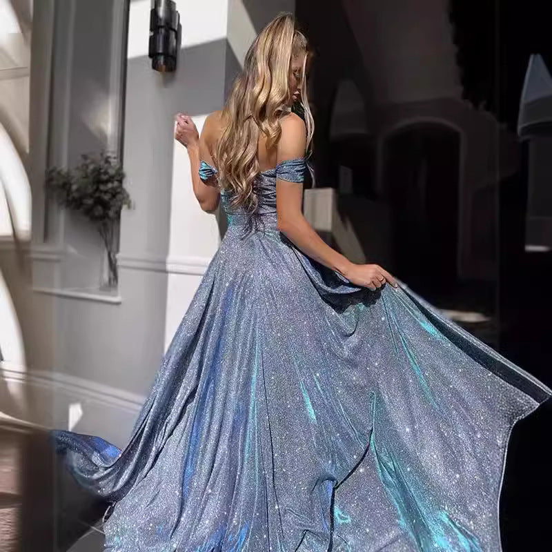 Damen Glamouröses Abendkleid mit schimmerndem Oberteil und floralen Verzierungen EB