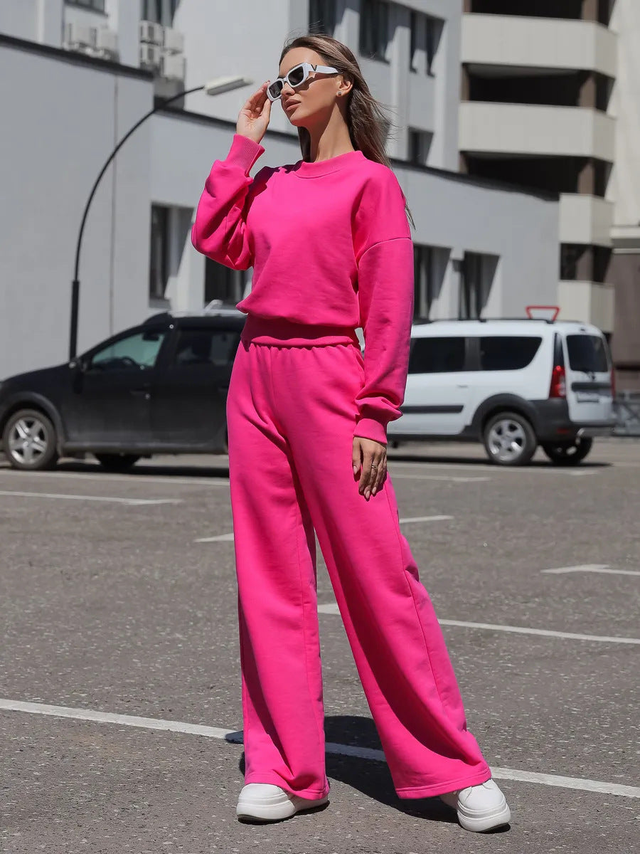 Damen Loungewear-Set mit weitem Crewneck-Sweater und High-Waist Palazzohose EB