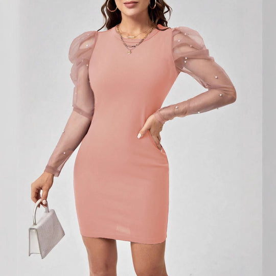 Damen Minikleid mit Tüllärmeln und Perlendetails EB