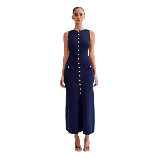 Damen Strick-Maxikleid mit durchgehendem Knopfverschluss EB