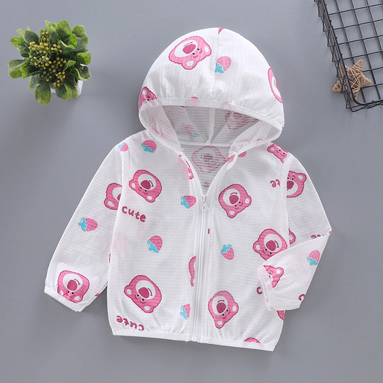 Unisex nan leichte Kapuzenjacke für Kleinkinder mit süßem Tierprint und Reißverschluss  EB