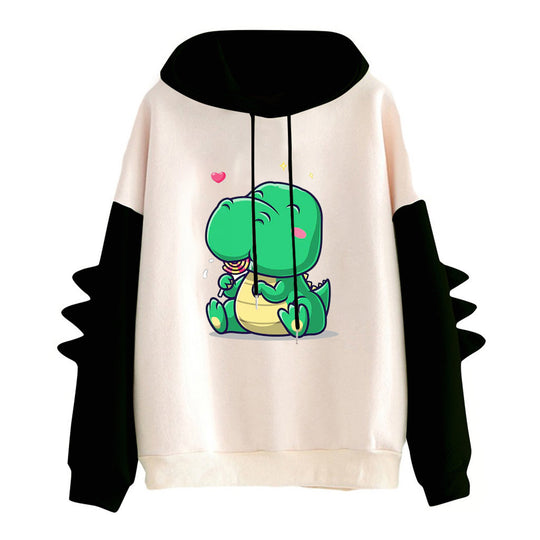Damen nan Kapuzenpullover mit niedlichem Dinosaurierprint, kuscheligem Innenfutter und dreidimensionalen Ärmeldetails EB