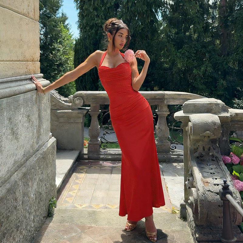 Damen Elegantes Maxikleid mit tiefem V-Ausschnitt und taillierter Silhouette EB