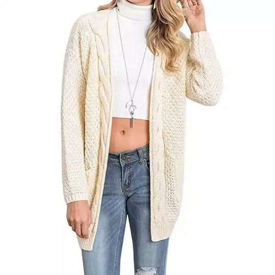 Damen lässige Strickjacke mit großen Taschen und offenem Design EB