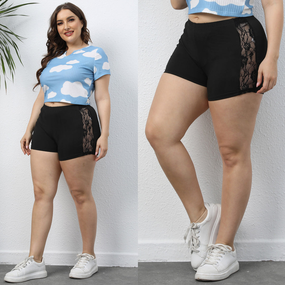 Damen lässiges Cropped T-Shirt mit Wolkenmuster EB