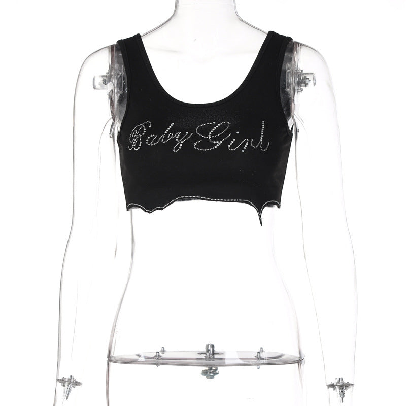 Damen Crop-Top mit glitzerndem Schriftzug und trendy Schnitt EB