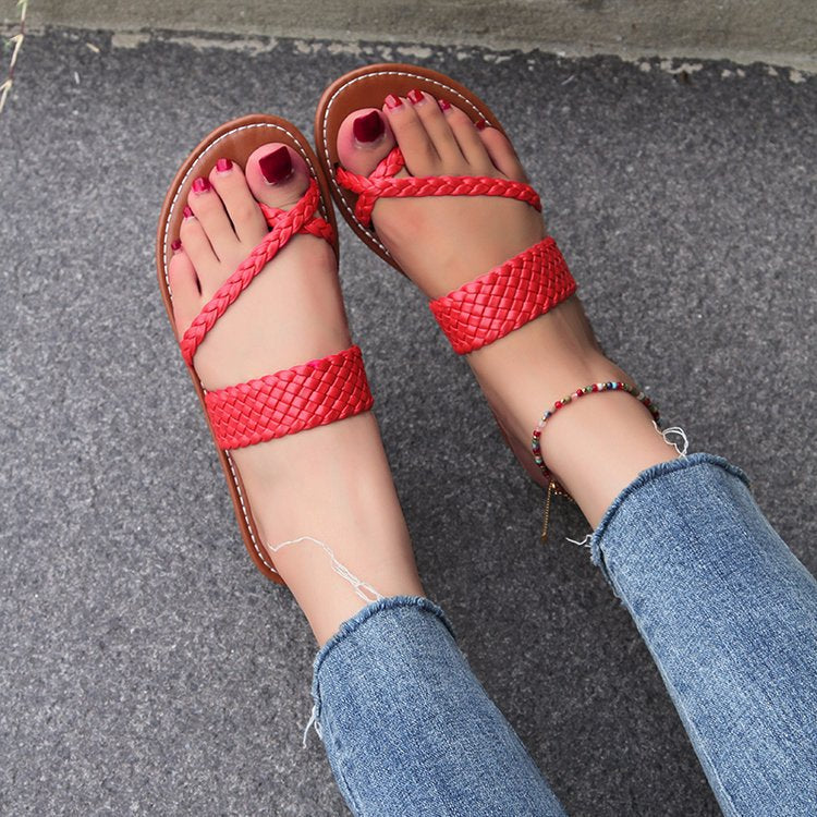 Damen bequeme Riemchen-Sandalen mit geflochtenem Design EB