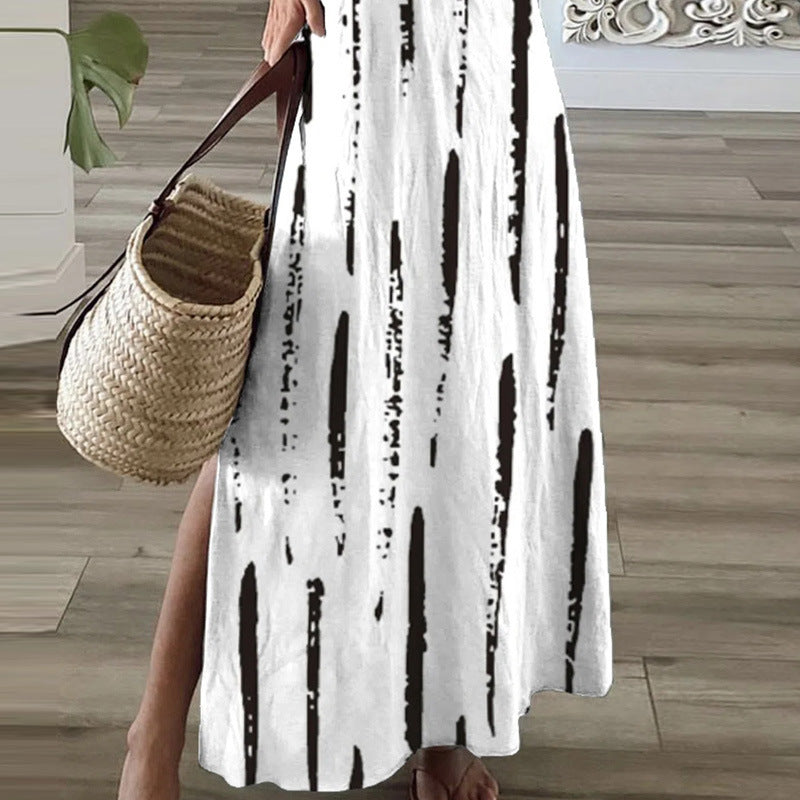 Damen Maxi-Kleid mit V-Ausschnitt und seitlichem Schlitz EB
