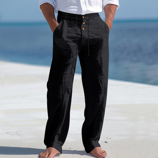 Herren lässige Hose mit hohem Bund und bequemen Taschen EB